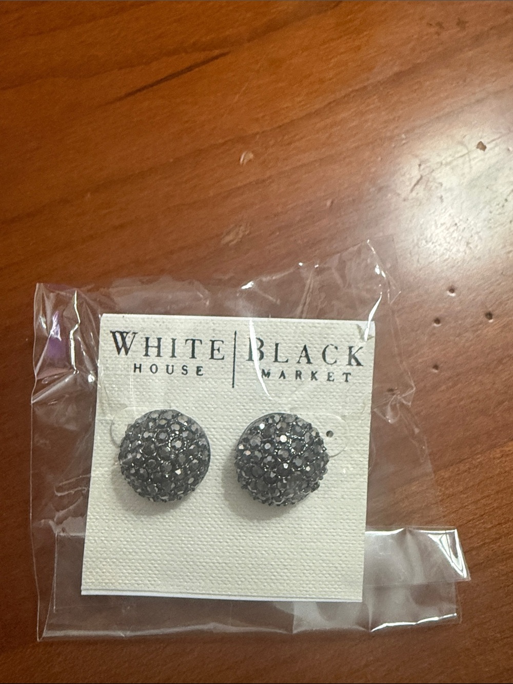 White House Black Market Gunmetal Crystal Dome Stud Earrings